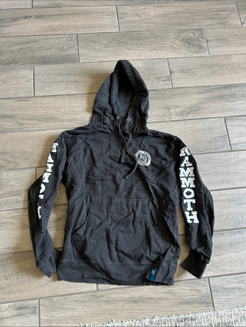 Mammoth Black Pullover Hoodie with White Sleeve Text